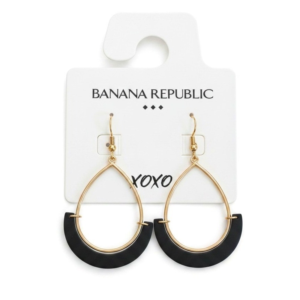 Banana Republic Gold Tone Black Teardrop Hoop Earrings XOXO